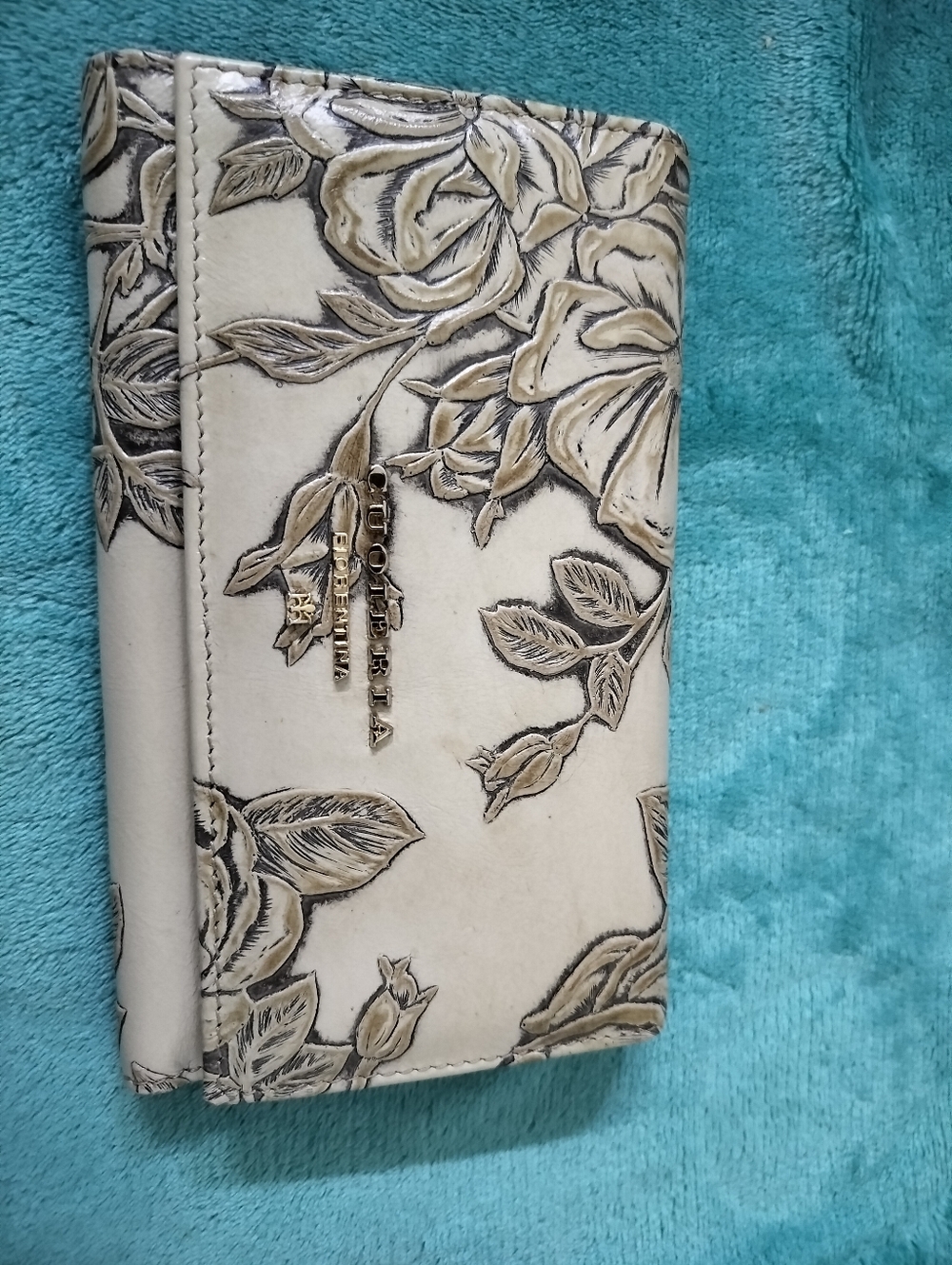 Cuoieria Fiorentina Embossed Rose Leather Wallet Made In Italy